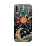 PrintiFy Samsung Galaxy A20S ile Uyumlu Vitray Sol ve Luna Tasarımlı Şeffaf Silikon Kılıf