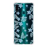 Printify Samsung Galaxy A20S Uyumlu Köşe Korumalı Antişok Kapak Floral Mavi Tasarımlı Şeffaf Kılıf