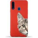 PrintiFy Samsung Galaxy A20s Uyumlu Lansman Kılıf Catface Tasarımlı İçi Kadife Kapak kirmizi