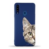PrintiFy Samsung Galaxy A20s Uyumlu Lansman Kılıf Catface Tasarımlı İçi Kadife Kapak lacivert