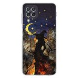 PrintiFy Samsung Galaxy A22 ile Uyumlu Vitray Cadı Saati Tasarımlı Şeffaf Silikon Kılıf