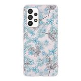 PrintiFy Samsung Galaxy A33 ile Uyumlu Kapak Floral Mavi Tasarımlı 1mm Fit Şeffaf Silikon Kılıf