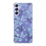 Printify Samsung Galaxy A54 Uyumlu Köşe Korumalı Antişok Kapak Floral Mavi Tasarımlı Şeffaf Silikon Kılıf