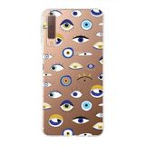 PrintiFy Samsung Galaxy A7 2018 ile Uyumlu 1mm Slim Fit Nazar Boncuğu 2 Baskılı Şeffaf Kılıf