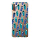 PrintiFy Samsung Galaxy A7 2018 ile Uyumlu 1mm Slim Fit Nazar Boncuğu 4 Baskılı Şeffaf Kılıf