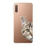 PrintiFy Samsung Galaxy A7 2018 ile Uyumlu Kapak Catface Tasarımlı 1mm Fit Şeffaf Silikon Kılıf