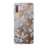 PrintiFy Samsung Galaxy A7 2018 ile Uyumlu Kapak Floral Mavi Tasarımlı 1mm Fit Şeffaf Silikon Kılıf