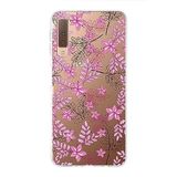 PrintiFy Samsung Galaxy A7 2018 ile Uyumlu Kapak Floral Pembe Tasarımlı 1mm Fit Şeffaf Silikon Kılıf