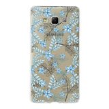 PrintiFy Samsung Galaxy A7 ile Uyumlu Kapak Floral Mavi Tasarımlı 1mm Fit Şeffaf Silikon Kılıf