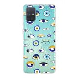 PrintiFy Samsung Galaxy A71 ile Uyumlu 1mm Slim Fit Nazar Boncuğu 2 Baskılı Şeffaf Kılıf