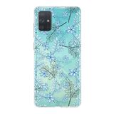 PrintiFy Samsung Galaxy A71 ile Uyumlu Kapak Floral Mavi Tasarımlı 1mm Fit Şeffaf Silikon Kılıf