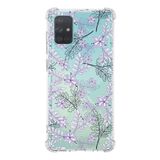 Printify Samsung Galaxy A71 Uyumlu Köşe Korumalı Antişok Kapak Floral Lila Tasarımlı Şeffaf Kılıf