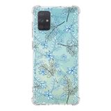 Printify Samsung Galaxy A71 Uyumlu Köşe Korumalı Antişok Kapak Floral Mavi Tasarımlı Şeffaf Kılıf