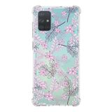 Printify Samsung Galaxy A71 Uyumlu Köşe Korumalı Antişok Kapak Floral Pudra Tasarımlı Şeffaf Kılıf