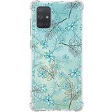 Printify Samsung Galaxy A71 Uyumlu Köşe Korumalı Antişok Kapak Floral Su Yeşili Tasarımlı Şeffaf Kılıf