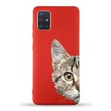 Printify Samsung Galaxy A71 Uyumlu Lansman Kılıf Catface Tasarımlı Içi Kadife Kapak-Kırmızı