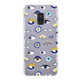 PrintiFy Samsung Galaxy A8 2018 ile Uyumlu 1mm Slim Fit Nazar Boncuğu 2 Baskılı Şeffaf Kılıf