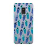 PrintiFy Samsung Galaxy A8 2018 ile Uyumlu 1mm Slim Fit Nazar Boncuğu 4 Baskılı Şeffaf Kılıf