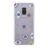 PrintiFy Samsung Galaxy A8 2018 ile Uyumlu 1mm Slim Fit Nazar Boncuğu 5 Baskılı Şeffaf Kılıf