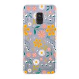 PrintiFy Samsung Galaxy A8 2018 ile Uyumlu Kapak Çiçek Tasarımlı 1mm Fit Şeffaf Silikon Kılıf