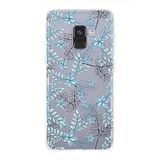 PrintiFy Samsung Galaxy A8 2018 ile Uyumlu Kapak Floral Mavi Tasarımlı 1mm Fit Şeffaf Silikon Kılıf