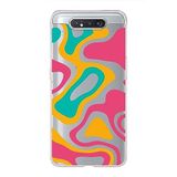PrintiFy Samsung Galaxy A80 ile Uyumlu Kapak Renkli Desen B Turuncu Tasarımlı 1mm Fit Şeffaf Silikon Kılıf