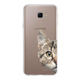 PrintiFy Samsung Galaxy J4 Core ile Uyumlu Kapak Catface Tasarımlı 1mm Fit Şeffaf Silikon Kılıf