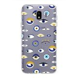 PrintiFy Samsung Galaxy J4 ile Uyumlu 1mm Slim Fit Nazar Boncuğu 2 Baskılı Şeffaf Kılıf