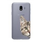 PrintiFy Samsung Galaxy J4 ile Uyumlu Kapak Catface Tasarımlı 1mm Fit Şeffaf Silikon Kılıf