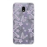 PrintiFy Samsung Galaxy J4 ile Uyumlu Kapak Floral Lila Tasarımlı 1mm Fit Şeffaf Silikon Kılıf