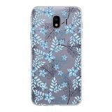 PrintiFy Samsung Galaxy J4 ile Uyumlu Kapak Floral Mavi Tasarımlı 1mm Fit Şeffaf Silikon Kılıf