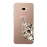 PrintiFy Samsung Galaxy J4 Plus ile Uyumlu Kapak Catface Tasarımlı 1mm Fit Şeffaf Silikon Kılıf