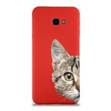Printify Samsung Galaxy J4 Plus Uyumlu Lansman Kılıf Catface Tasarımlı Içi Kadife Kapak-Kırmızı