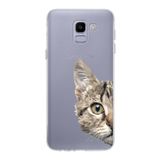 PrintiFy Samsung Galaxy J6 ile Uyumlu Kapak Catface Tasarımlı 1mm Fit Şeffaf Silikon Kılıf