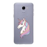 PrintiFy Samsung Galaxy J6 ile Uyumlu Kapak Unicorn Tasarımlı 1mm Fit Şeffaf Silikon Kılıf