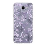PrintiFy Samsung Galaxy J6 Plus ile Uyumlu Kapak Floral Lila Tasarımlı 1mm Fit Şeffaf Silikon Kılıf