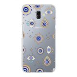 PrintiFy Samsung Galaxy J6+ Plus ile Uyumlu Nazar Boncuğu 5 Kamera Korumalı Şeffaf Silikon Kılıf