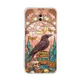 PrintiFy Samsung Galaxy J6+ Plus ile Uyumlu Vitray Bilge Kuzgun Tasarımlı Şeffaf Silikon Kılıf