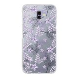 PrintiFy Samsung Galaxy J6 Plus Kamera Korumalı Kapak Floral Lila Tasarımlı Şeffaf Kılıf