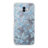 PrintiFy Samsung Galaxy J6 Plus Kamera Korumalı Kapak Floral Mavi Tasarımlı Şeffaf Kılıf