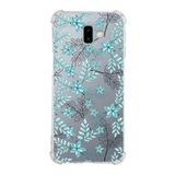 Printify Samsung Galaxy J6 Plus Köşe Korumalı Antişok Kapak Floral Su Yeşili Tasarımlı Şeffaf Kılıf