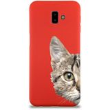 Printify Samsung Galaxy J6 Plus Uyumlu Lansman Kılıf Catface Tasarımlı Içi Kadife Kapak-Kırmızı