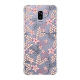 Printify Samsung Galaxy J8 (2018) Köşe Korumalı Antişok Kapak Floral Kırmızı Tasarımlı Şeffaf Kılıf
