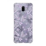 Printify Samsung Galaxy J8 (2018) Köşe Korumalı Antişok Kapak Floral Lila Tasarımlı Şeffaf Kılıf