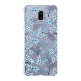Printify Samsung Galaxy J8 (2018) Köşe Korumalı Antişok Kapak Floral Mavi Tasarımlı Şeffaf Kılıf