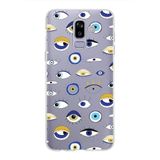 PrintiFy Samsung Galaxy J8 ile Uyumlu 1mm Slim Fit Nazar Boncuğu 2 Baskılı Şeffaf Kılıf