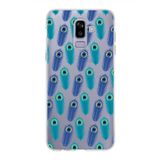 PrintiFy Samsung Galaxy J8 ile Uyumlu 1mm Slim Fit Nazar Boncuğu 4 Baskılı Şeffaf Kılıf