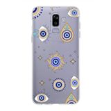 PrintiFy Samsung Galaxy J8 ile Uyumlu 1mm Slim Fit Nazar Boncuğu 5 Baskılı Şeffaf Kılıf