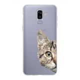 PrintiFy Samsung Galaxy J8 ile Uyumlu Kapak Catface Tasarımlı 1mm Fit Şeffaf Silikon Kılıf