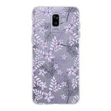 PrintiFy Samsung Galaxy J8 ile Uyumlu Kapak Floral Lila Tasarımlı 1mm Fit Şeffaf Silikon Kılıf